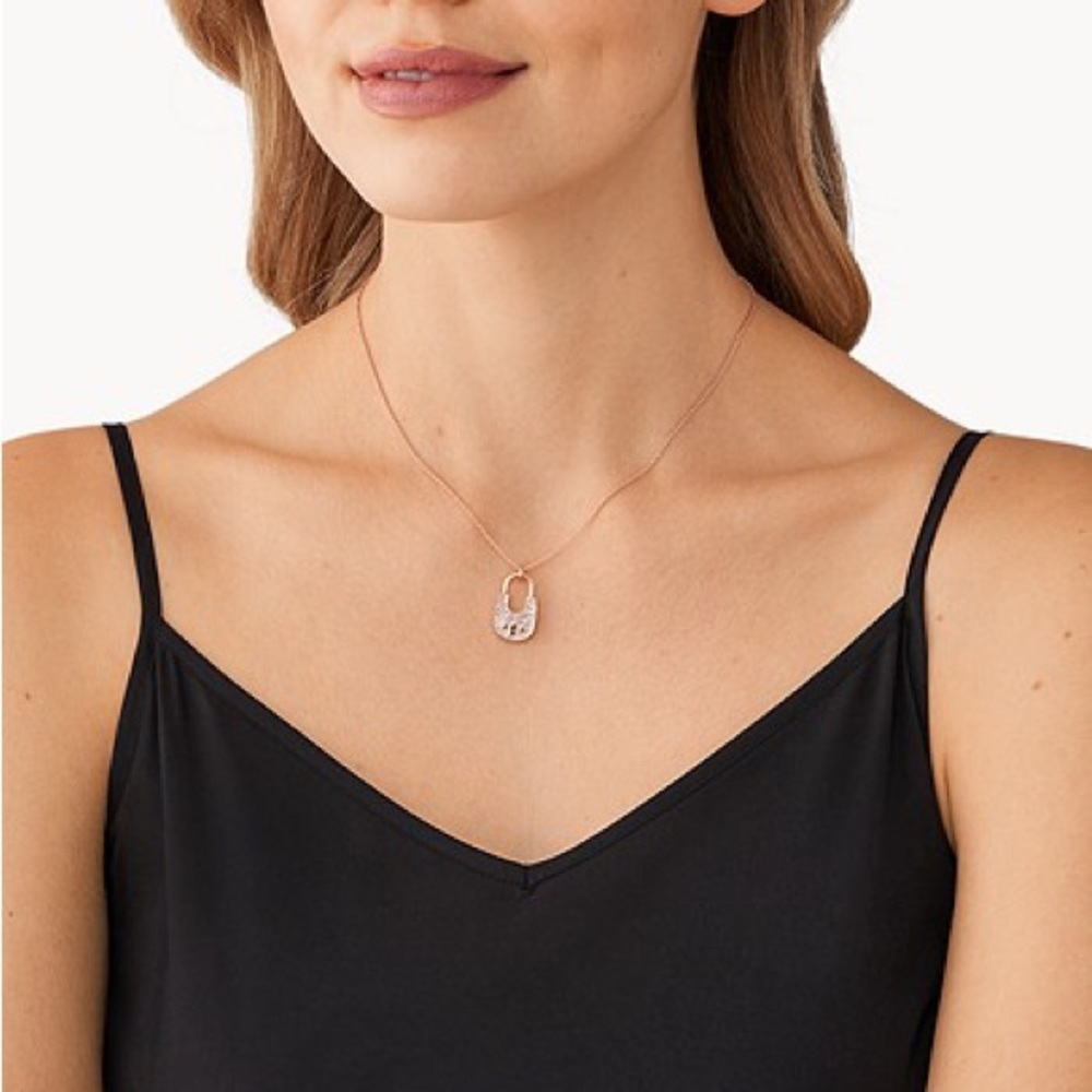 MICHAEL Michael Kors Rose Gold Crystal Padlock Lock Pendant Necklace MKJX8017791 - Picture 4 of 16